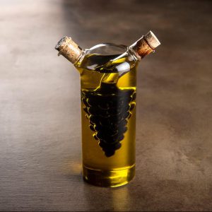 Handmade Glass Oil and Vinegar Cruet with suspended Grape Bunch