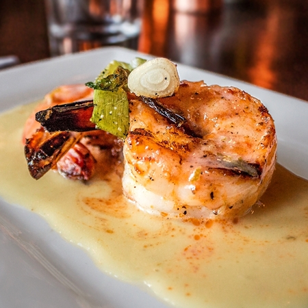 Grilled Gulf Shrimp, Key West Lime Butter Sauce and Charred Green Onion