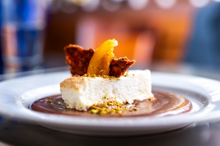 Chef Creehan's Île Flottante-Chocolate Anglaise, Orange Meringue and Almonds