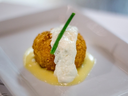 King Crab Cakes, Chenin Blanc Cream Sauce and Warm Goat Cheese