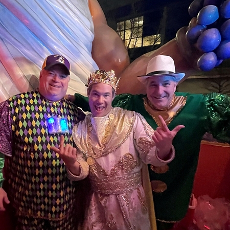 Chef Tim Creehan and actor Adam Devine, King of Mardi Gras, Bacchus, New Orleans