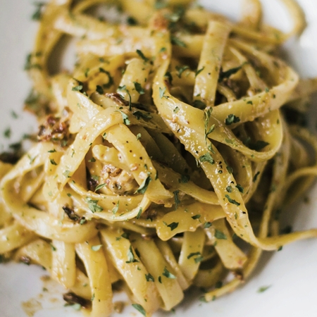 Pappardelle, Basil, Pecorino Romano