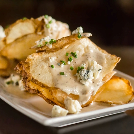 POTATO CHIPS, House-made, Maytag Blue Cheese Fondue, Crumbled Blue Cheese