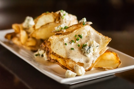 POTATO CHIPS, House-made, Maytag Blue Cheese Fondue, Crumbled Blue Cheese