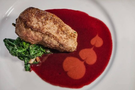 Venison Steak, Fresh Wild Berry Reduction, Swiss Chard